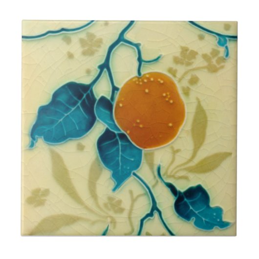 Minton Oranje Fruit Branch Majolica c1900 Repro Tegeltje (Voorkant)
