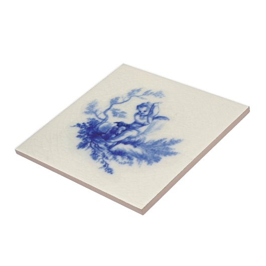 Minton Putti Cherub Sheep Flow Blue c.1875 Repro Tegeltje (Zijkant)