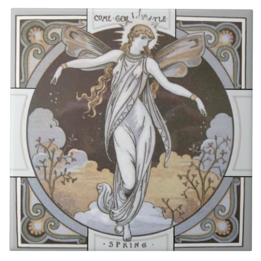 Minton Reproduction Zare Seasonal "Spring" Tile Tegeltje (Voorkant)