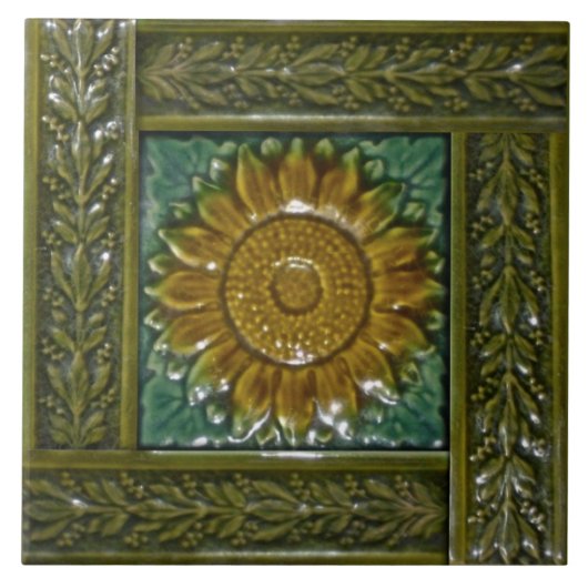 Minton Stoke on Trent Sunflower Majolica Tile Tegeltje (Voorkant)