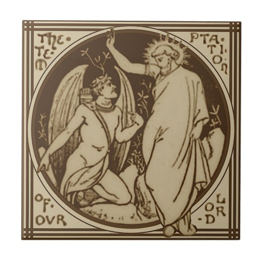 Minton Temptation of Christus Repro Antiek Sepia Tegeltje (Voorkant)
