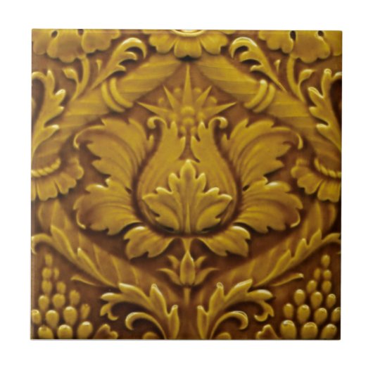 Minton Victoriaans Faux Relief Antiek Gold Repro Tegeltje (Voorkant)