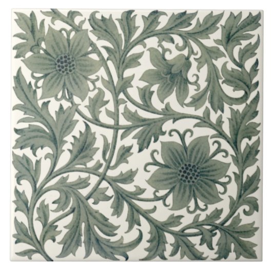 Minton Wm Morris Style Repro 1890s Tile on Cream Tegeltje (Voorkant)