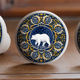 Mintons Grizzly Beer Blauw Geel Victoriaans Keramische Knop