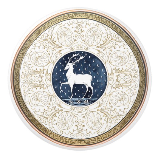 Mintons Herten Brits Royal Blauw Goud Antler Keramische Knop (Voorkant)