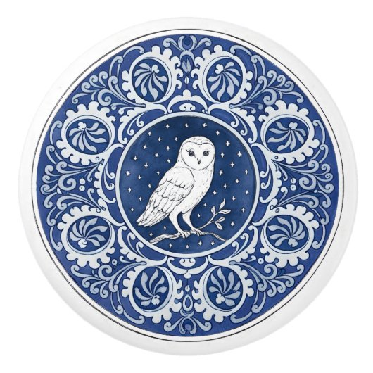 Mintons Owl British Royal Blue Victorian Keramische Knop (Voorkant)