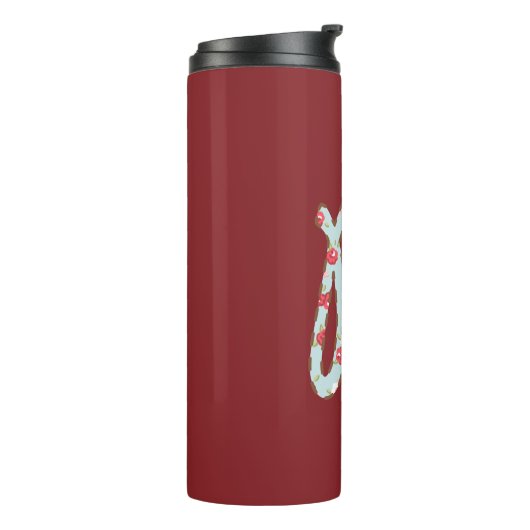 Mintroze bloemige letter M Thermosbeker (Gedraaid links)