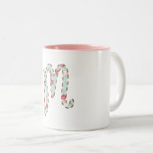 Mintroze bloemige letter M Tweekleurige Koffiemok (Voorkant rechts)