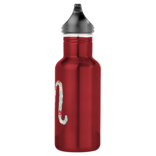 Mintroze bloemige letter M Waterfles (Rechts)