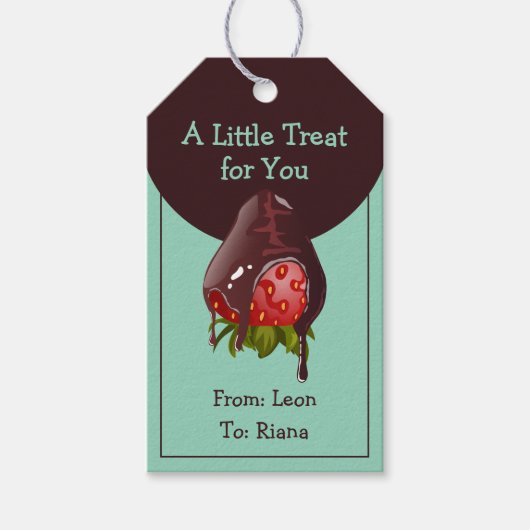 Mints Chocolade Bedekte Aardbei Een Klein Cadeautj Cadeaulabel (Voorkant)