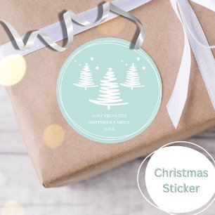 Mintwitte minimalistische kerstbomen ronde sticker