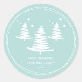 Mintwitte minimalistische kerstbomen ronde sticker (Voorkant)