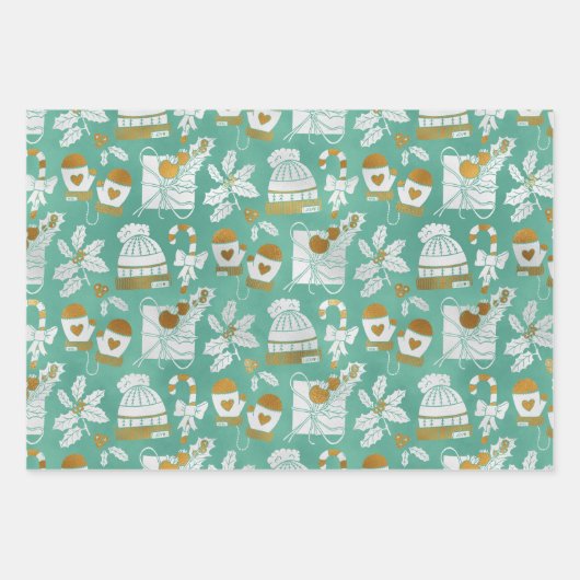Minty Cozy Holiday Wrapping Paper Sheets (Voorkant)