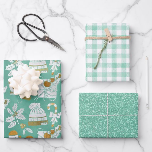 Minty Cozy Holiday Wrapping Paper Sheets (Voorkant)