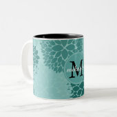 Minty Flowers Monogram Tweekleurige Koffiemok (Voorkant links)