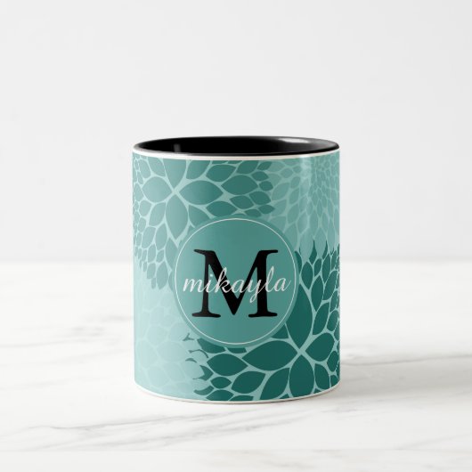Minty Flowers Monogram Tweekleurige Koffiemok (Center)