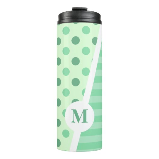 Minty Fresh Blue Polka Dots and Stripes: Monogram Thermosbeker (Voorkant)