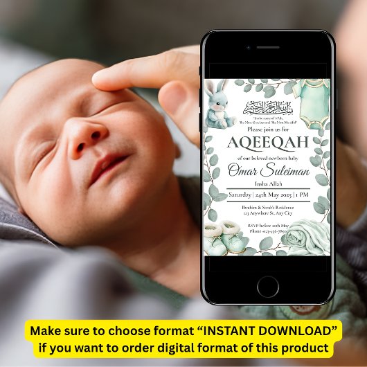 Minty Green Baby Stuff Muslim Aqiqah Kaart