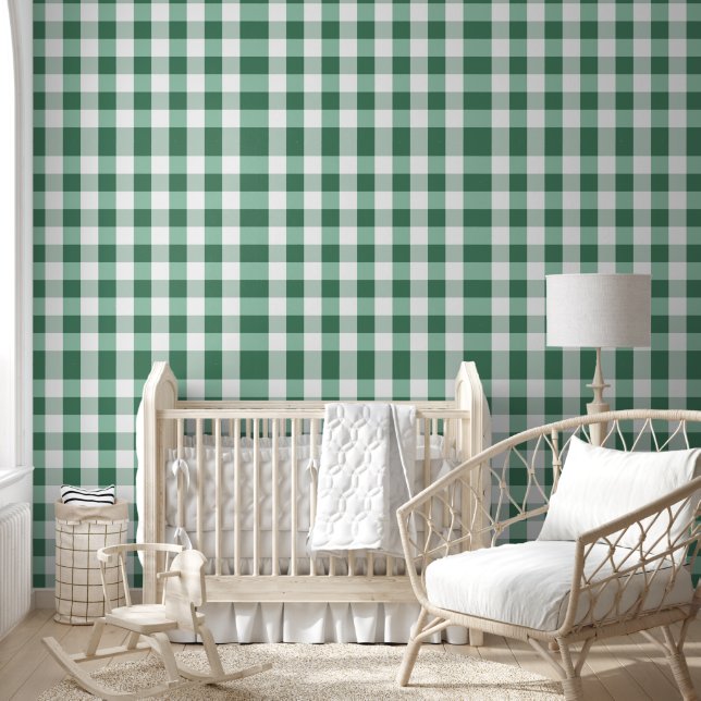 Minty Green Gingham Geruit Afdrukken Behang (Kinderen)