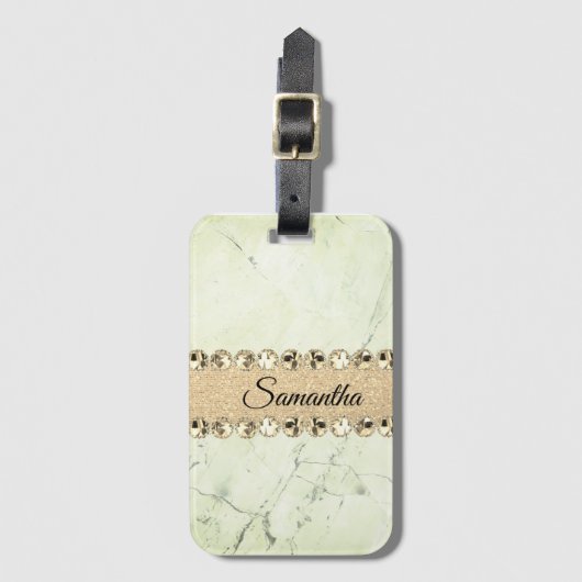 Minty Green Marble Diamond Bling Bagagelabel (Voorkant (verticaal))