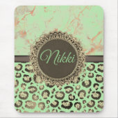 Minty Green Marble Glittery Leopard Custom Muismat (Voorkant)