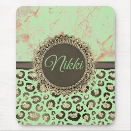 Minty Green Marble Glittery Leopard Custom Muismat