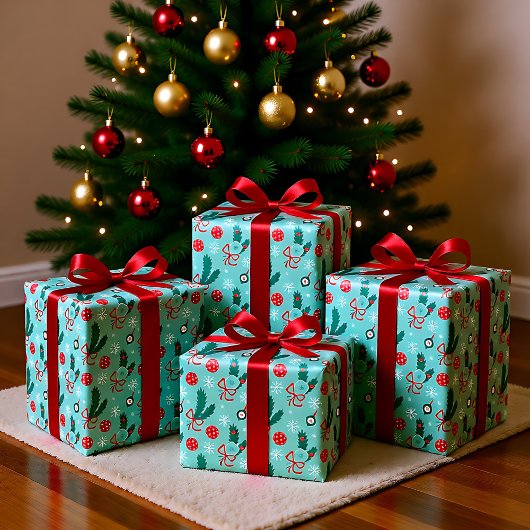 Minty Green Pickleball Merry 🎁 kerst Cadeaupapier