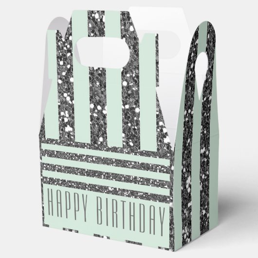 Minty Mint Green & Silver Glitter Stripes Party Bedankdoosjes (Geopend)
