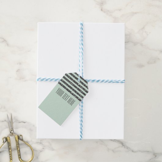 Minty Mint Green & Silver Glitter Stripes Party Cadeaulabel (Met Touw)