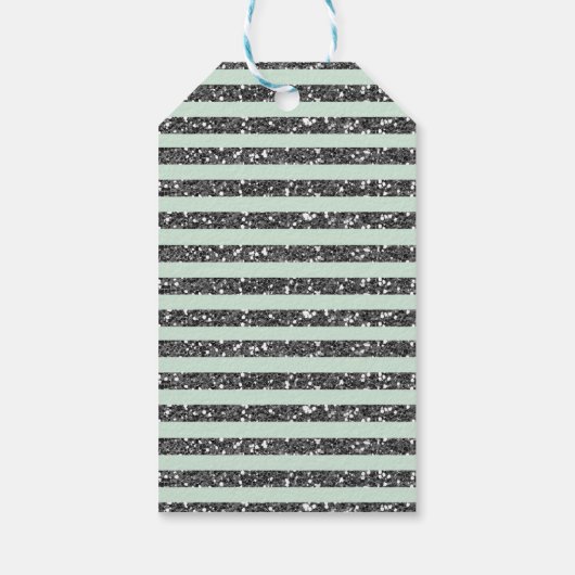 Minty Mint Green & Silver Glitter Stripes Party Cadeaulabel (Achterkant)