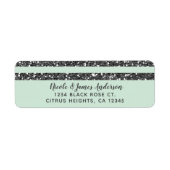 Minty Mint Green & Silver Glitter Stripes Party Etiket (Voorkant)