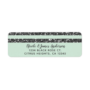 Minty Mint Green & Silver Glitter Stripes Party Etiket
