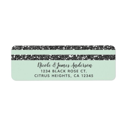 Minty Mint Green & Silver Glitter Stripes Party Etiket (Voorkant)