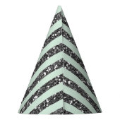 Minty Mint Green & Silver Glitter Stripes Party Feesthoedjes (Achterkant)