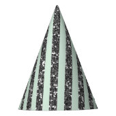 Minty Mint Green & Silver Glitter Stripes Party Feesthoedjes (Voorkant)
