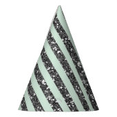 Minty Mint Green & Silver Glitter Stripes Party Feesthoedjes (Links)