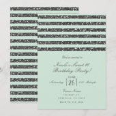 Minty Mint Green & Silver Glitter Stripes Party Kaart (Voorkant / Achterkant)