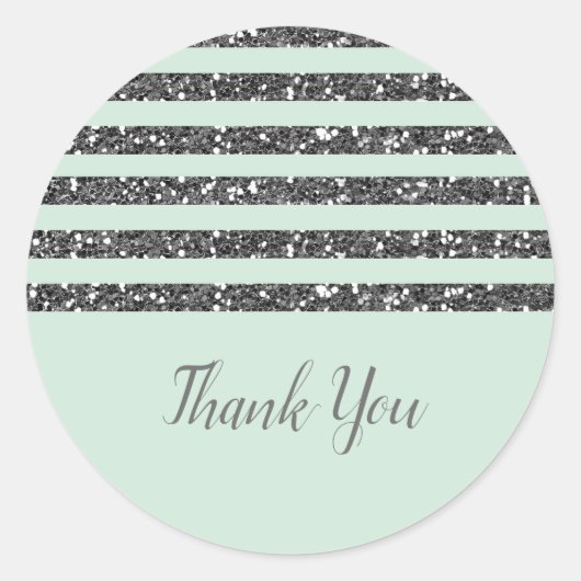 Minty Mint Green & Silver Glitter Stripes Party Ronde Sticker (Voorkant)