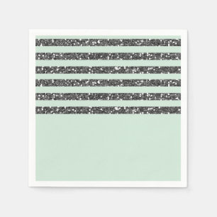 Minty Mint Green & Silver Glitter Stripes Party Servet