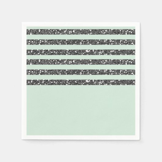 Minty Mint Green & Silver Glitter Stripes Party Servet (Voorkant)