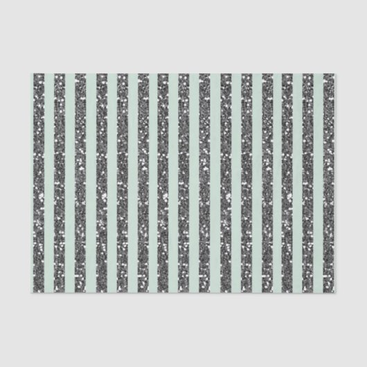 Minty Mint Green & Silver Glitter Stripes Party Tissuepapier (Voorkant)