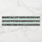 Minty Mint Green & Silver Glitter Stripes Party Waterfles Etiket (Enkel label)