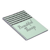 Minty Mint Green & Silver Glitter Stripes Sparkle Notitieboek (Rechterzijde)