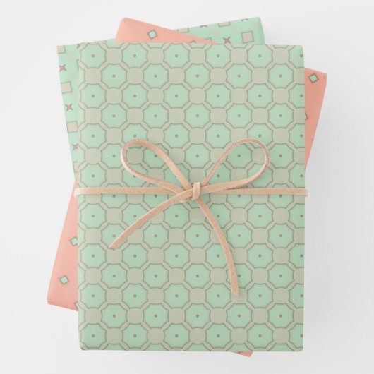 Minty Peach Serenade Wrapping Paper Flat Sheet Set (In situ)