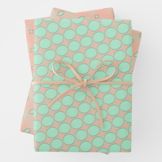 Minty Peach Whimsy Wrapping Paper Flat Sheet Set (In situ)