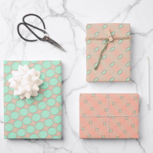 Minty Peach Whimsy Wrapping Paper Flat Sheet Set (Voorkant)