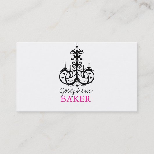 minuscule kroonluchter+ muurharten zwart en roze visitekaartje (Voorkant)