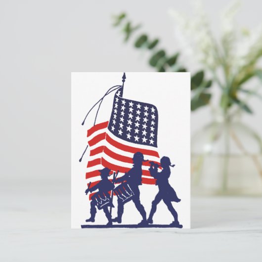 Minuut Man en Amerikaanse vlag Briefkaart (Staand voorkant)