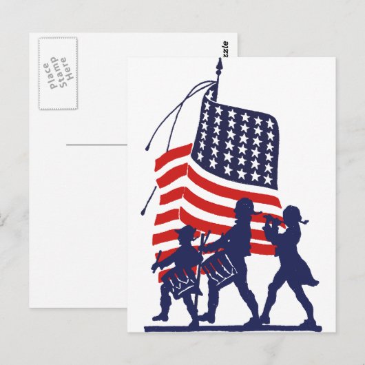 Minuut Man en Amerikaanse vlag Briefkaart (Voorkant / Achterkant)