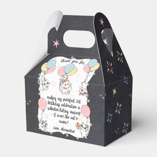Miow Milestone: Cat Theme 1st Verjaardag Dank u Bedankdoosjes (Voorkant Zijde)